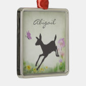 Gepersonaliseerde Doe en Vlinder Herten Vakantie Metalen Ornament (Rechts)