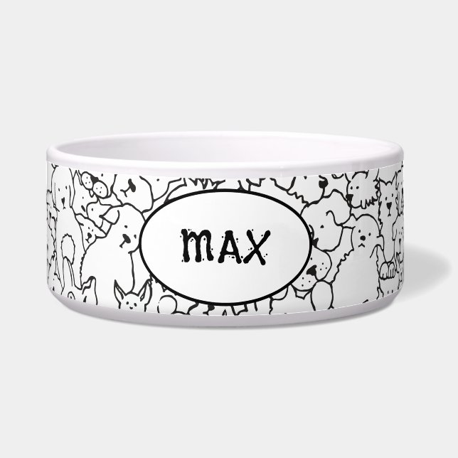 Gepersonaliseerde Dog Bowl met Dog Doodle Design Voerbakje (Voorkant)