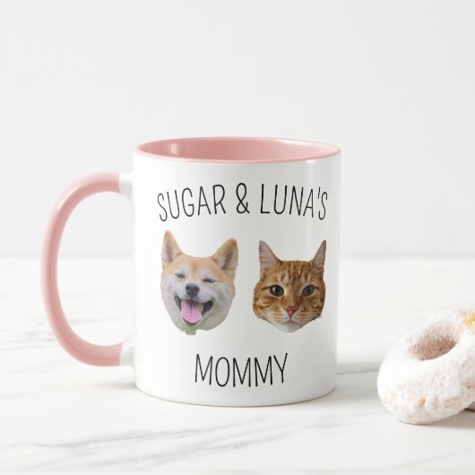 Gepersonaliseerde Dog Cat Face Mok, Mok cadeau voo (Met donut)