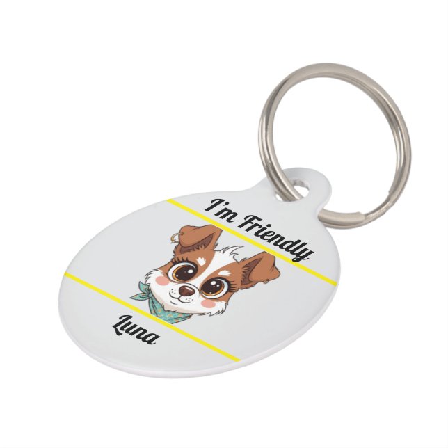 Gepersonaliseerde Dog ID Label – Schattigee Cartoo Huisdierpenning (Zijkant)