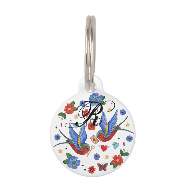 Gepersonaliseerde Dog ID Label Traditional Bird Ta Huisdierpenning (Voorkant)