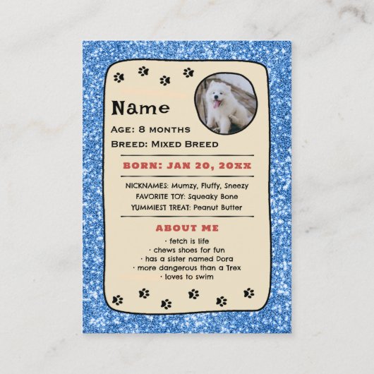 Gepersonaliseerde Dog Kaarten Pet Trading Kaart Sj Contactkaartje (Achterkant)