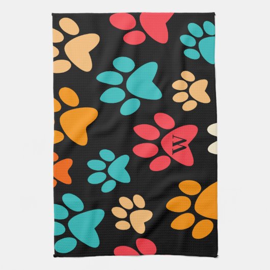 Gepersonaliseerde Dog Paw Print Monogram Hondenlie Theedoek (Verticaal)