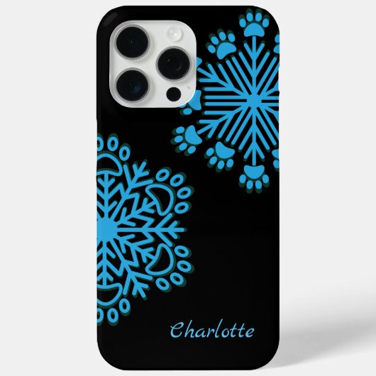 Gepersonaliseerde Dog Paw Sneeuwvlok Blauw & Zwart Case-Mate iPhone Case (Achterkant)