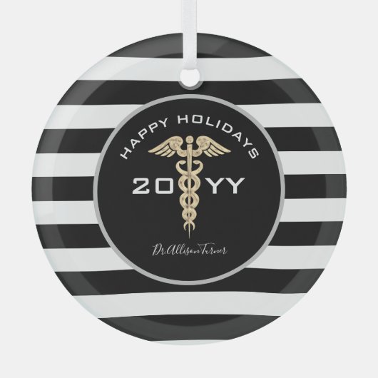 Gepersonaliseerde dokter Medical Caduceus Kerstmis Glas Ornament (Voorkant)