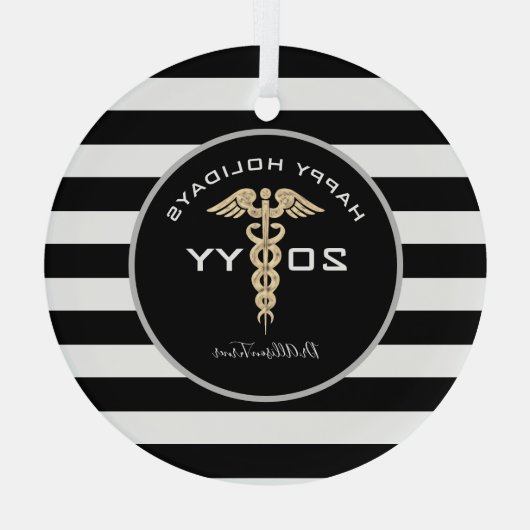 Gepersonaliseerde dokter Medical Caduceus Kerstmis Glas Ornament (Achterkant)