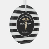 Gepersonaliseerde dokter Medical Caduceus Kerstmis Glas Ornament (Voorkant Rechts)