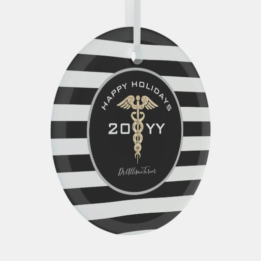 Gepersonaliseerde dokter Medical Caduceus Kerstmis Glas Ornament (Voorkant Rechts)