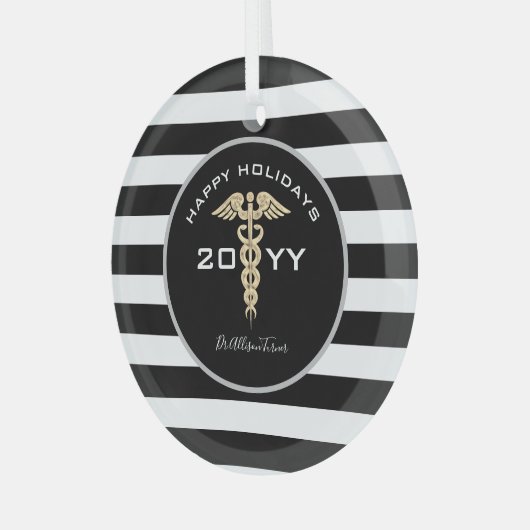 Gepersonaliseerde dokter Medical Caduceus Kerstmis Glas Ornament (Voorkant links)