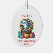 Gepersonaliseerde Dolfijn Kerstmis Keramisch Ornament (Rechts)