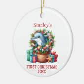 Gepersonaliseerde Dolfijn Kerstmis Keramisch Ornament (Links)