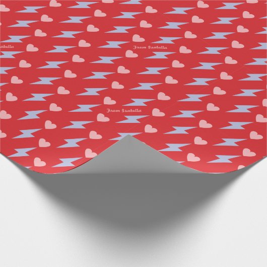 Gepersonaliseerde donderbliksemschicht en hart cadeaupapier (Hoek)