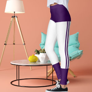 Gepersonaliseerde Donker Paarse Witte Strepen Cat  Leggings