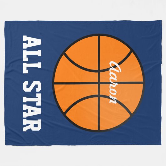 Gepersonaliseerde Donkerblauwe Basketbal Deken Gif (Voorkant (Horizontaal))