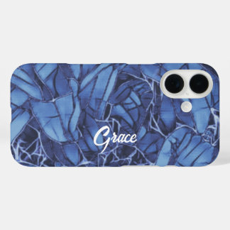 Gepersonaliseerde donkerblauwe bloem iPhone 16 hoesje