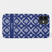Gepersonaliseerde donkerblauwe en witte geometrisc Case-Mate iPhone case (Achterkant (horizontaal))