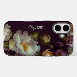 Gepersonaliseerde Donkere Botanische Bloemen iPhon iPhone 16 Hoesje