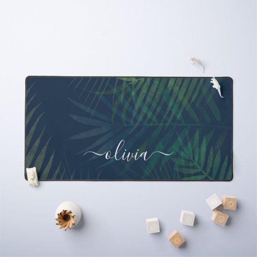 Gepersonaliseerde donkergroene Palm Leaf Desk Mat (Kindertafel)