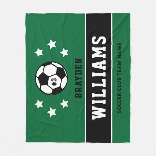 Gepersonaliseerde Donkergroene Voetbal Speler Naam Fleece Deken (Voorkant)