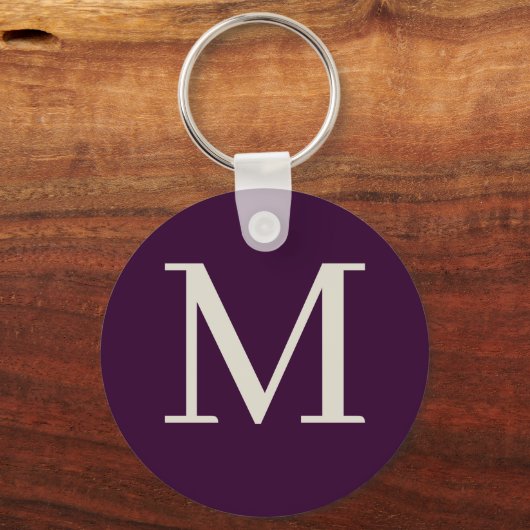 Gepersonaliseerde donkerpaarse monogram sleutelhanger (Voorkant)