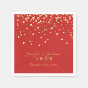 Gepersonaliseerde donkerrode gouden Confetti bruil Servet