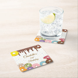 Gepersonaliseerde donut party kartonnen onderzetters