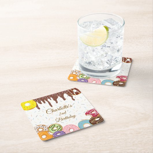 Gepersonaliseerde donut party kartonnen onderzetters (Insitu)