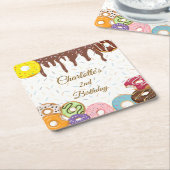 Gepersonaliseerde donut party kartonnen onderzetters (Schuin)