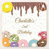 Gepersonaliseerde donut party kartonnen onderzetters (Voorkant)