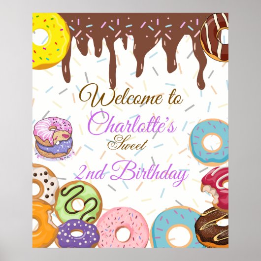 Gepersonaliseerde donut party welkomstbord poster (Voorkant)