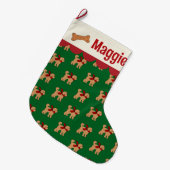 Gepersonaliseerde Doodle Dog Red Green Tan Grote Kerstsok (Voorkant (Hangend))