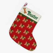 Gepersonaliseerde Doodle Dog Red Green Tan Grote Kerstsok (Voorkant (Hangend))