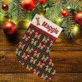 Gepersonaliseerde Doodle Dog Red Green Tan Plaid Grote Kerstsok