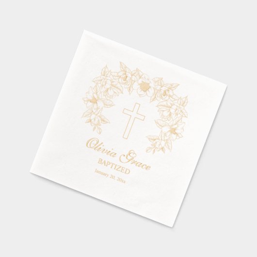 Gepersonaliseerde doop Bloemenkruis Folie Servetten (Links)