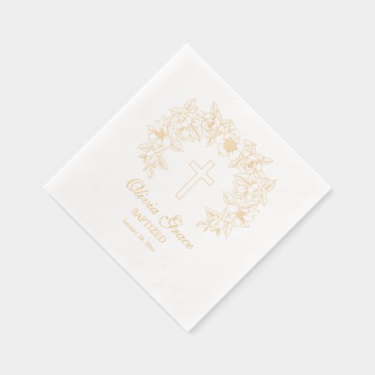 Gepersonaliseerde doop Bloemenkruis Folie Servetten (Rechts)