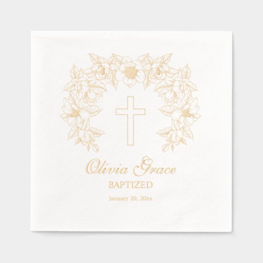 Gepersonaliseerde doop Bloemenkruis Folie Servetten (Voorkant)