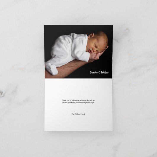 Gepersonaliseerde doop Dank u Baby Foto Bedankkaart (Binnen)