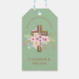 Gepersonaliseerde doop & doop Bloemenkruis Cadeaulabel