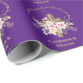 Gepersonaliseerde doop & doop Bloemenkruis Cadeaupapier (Rol Hoek)