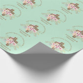 Gepersonaliseerde doop & doop Bloemenkruis Cadeaupapier (Hoek)