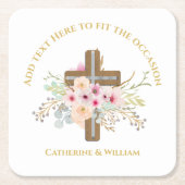 Gepersonaliseerde doop & doop Bloemenkruis Kartonnen Onderzetters (Voorkant)