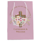 Gepersonaliseerde doop & doop Bloemenkruis Medium Cadeauzakje (Voorkant)