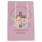 Gepersonaliseerde doop & doop Bloemenkruis Medium Cadeauzakje (Achterkant)