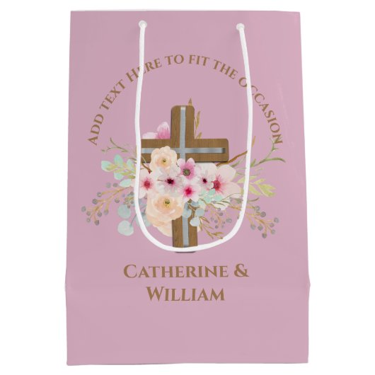 Gepersonaliseerde doop & doop Bloemenkruis Medium Cadeauzakje (Achterkant)