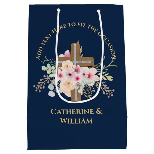 Gepersonaliseerde doop & doop Bloemenkruis Medium Cadeauzakje (Achterkant)