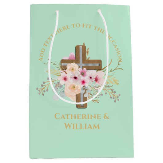 Gepersonaliseerde doop & doop Bloemenkruis Medium Cadeauzakje (Voorkant)