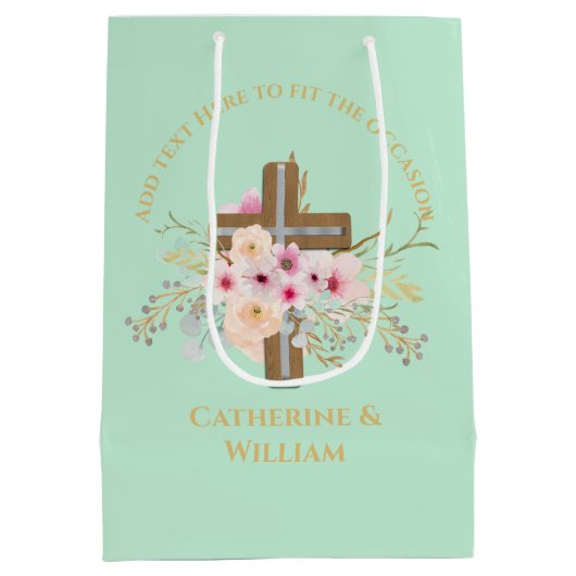 Gepersonaliseerde doop & doop Bloemenkruis Medium Cadeauzakje (Achterkant)