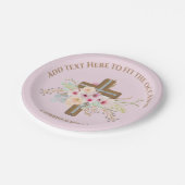 Gepersonaliseerde doop & doop Bloemenkruis Papieren Bordje (Gekanteld)