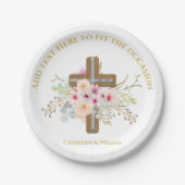 Gepersonaliseerde doop & doop Bloemenkruis Papieren Bordje (Voorkant)