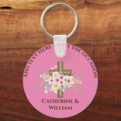 Gepersonaliseerde doop & doop Bloemenkruis Sleutelhanger (Voorkant)